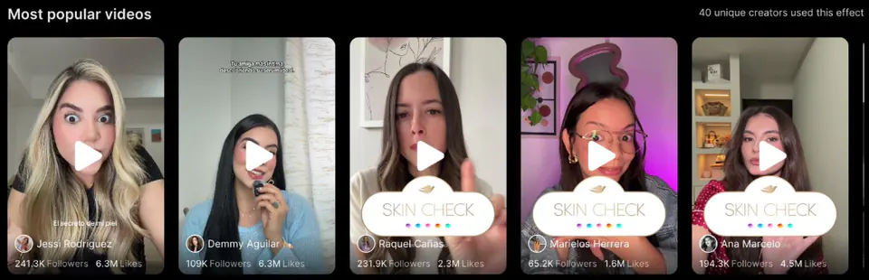 Popular TikTok creator videos using Dove's Skin Check effect