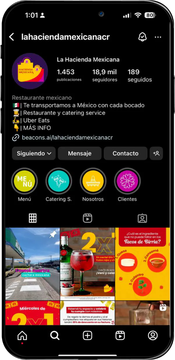 La Hacienda Mexicana's Instagram profile on a phone