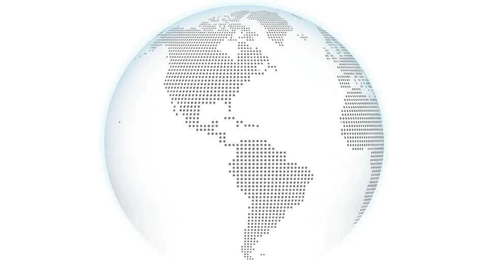 Globe with a world map: IDEACTIVO headquarters in Costa Rica, client services in the United States and a talent network in Guatemala City, Bogotá and Buenos Aires