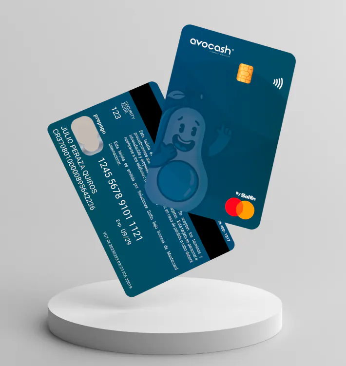 avocash debit cards floating above a white pedestal
